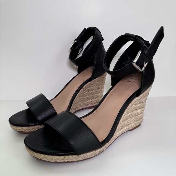 A New Day Wedge Espadrille Black Open Toe Shoe Heels - Picture 1 of 6